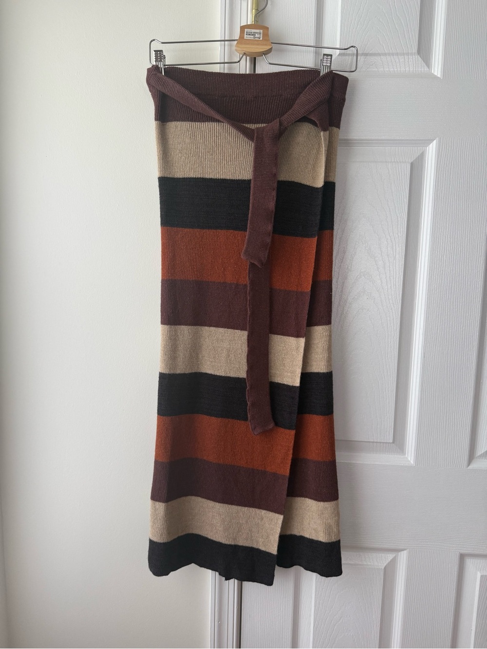 Free People Beach Striped brown midi skirt with tie waist. Size: S